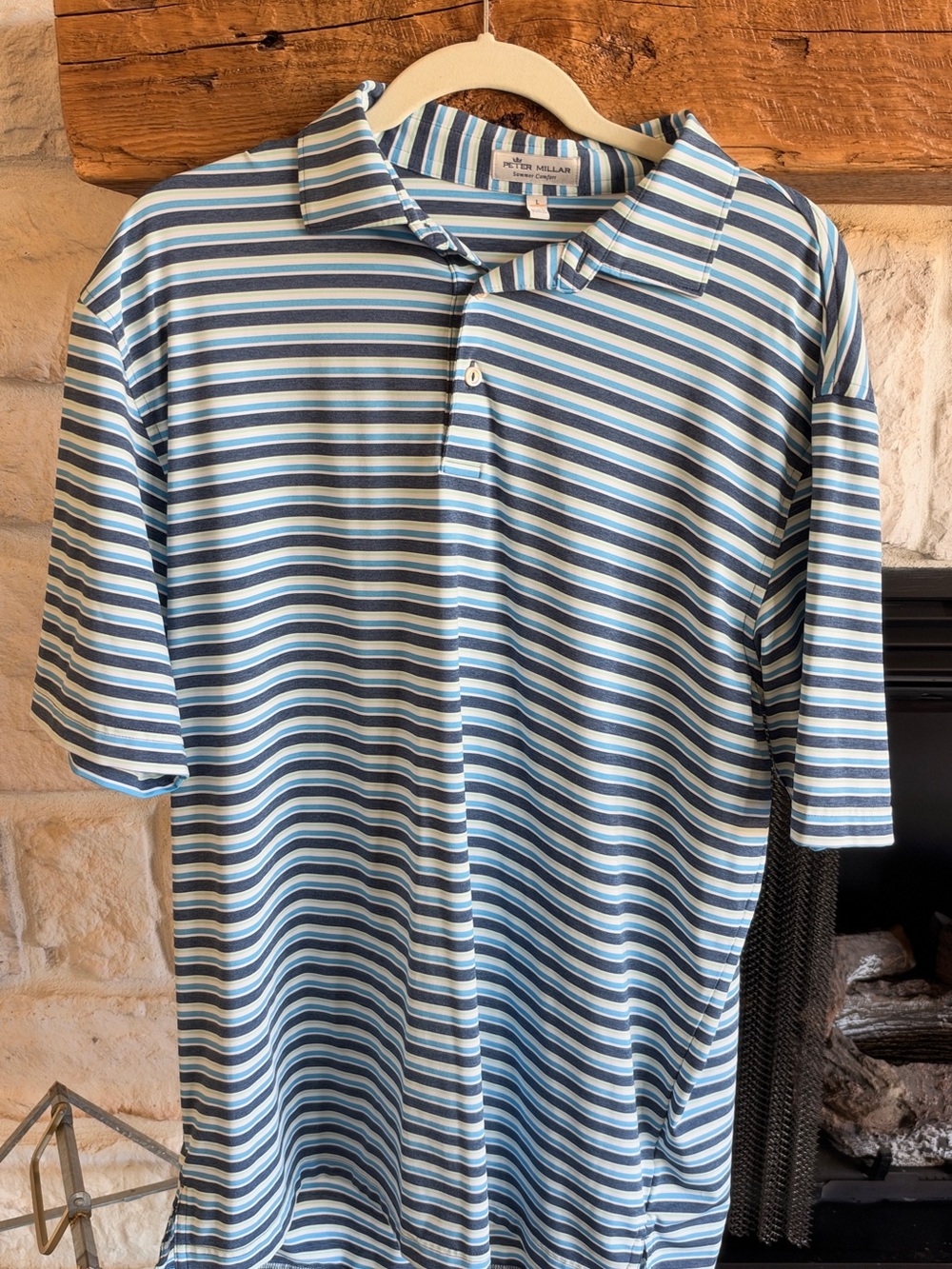 Peter Millar Light Blue, Navy & White Striped Polo